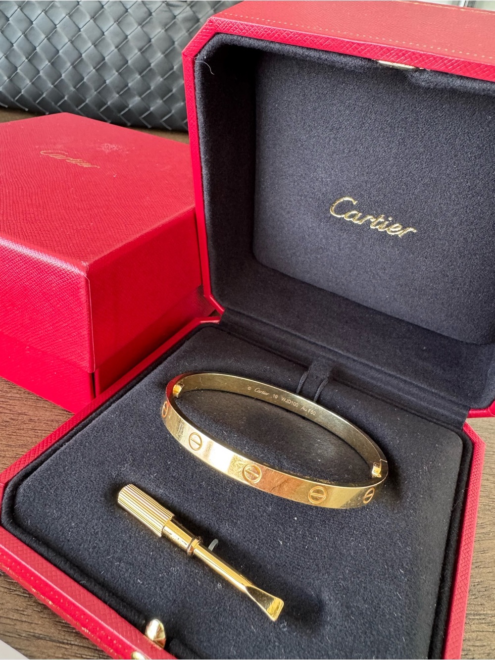 Cartier Gold Tone Love Bracelet with Red Presentation Box